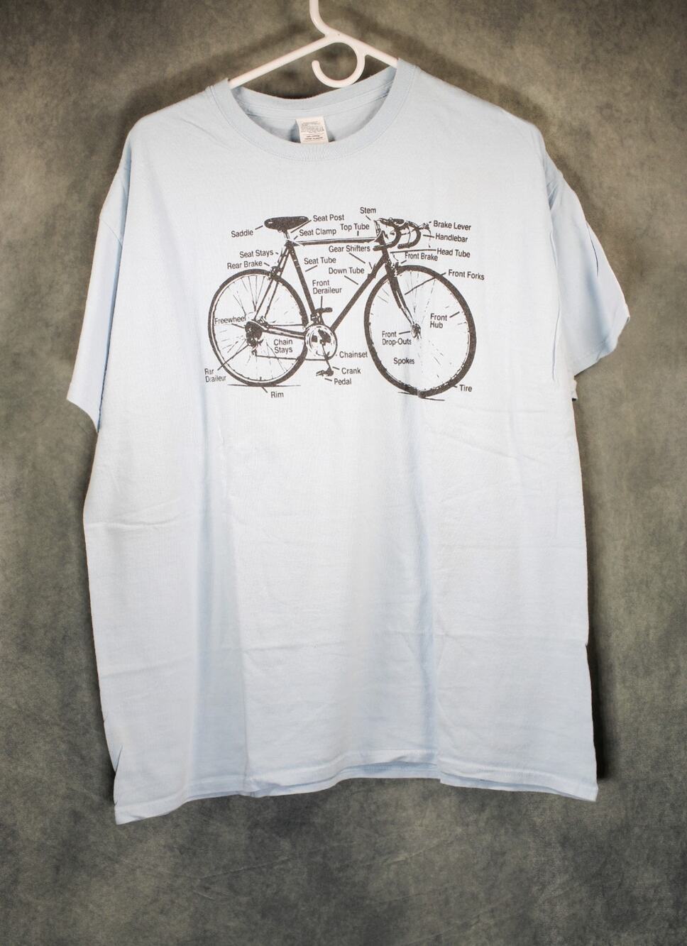Bicycle Anatomy T-Shirt Men XL Light Blue Cycling Bike Diagram Graphic Tee